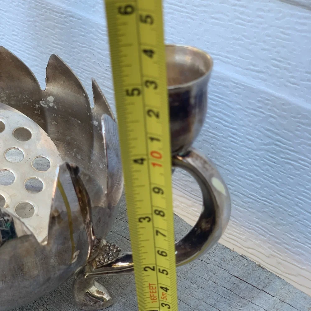 Vintage Brass Lotus 3 Arm Candelabra W/Flower Bowl & Candles/Holder Sliverplated